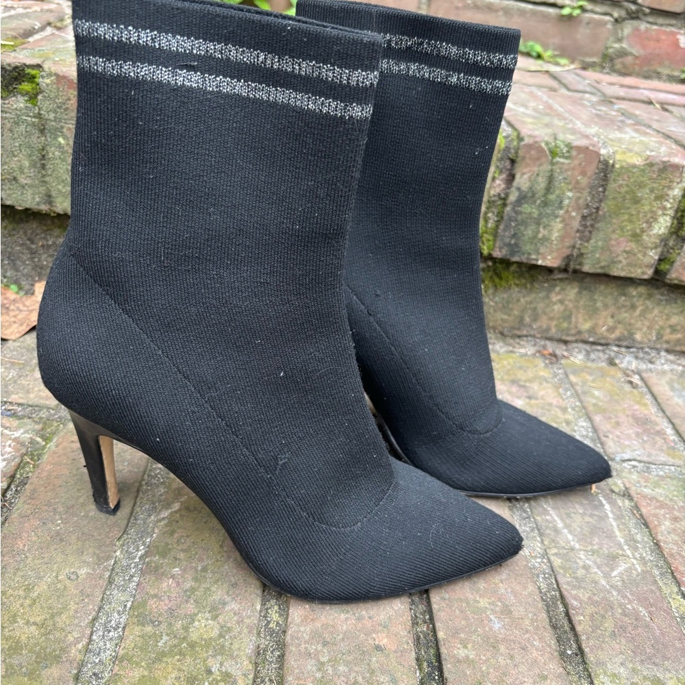 RARE Stuart Weitzman Black Striped Sock Boots